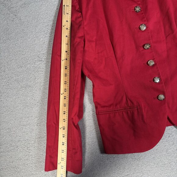 J Peterman Womens Red Mock Neck Button Up Blazer Jacket Classic Vintage Size 14 - Picture 9 of 16